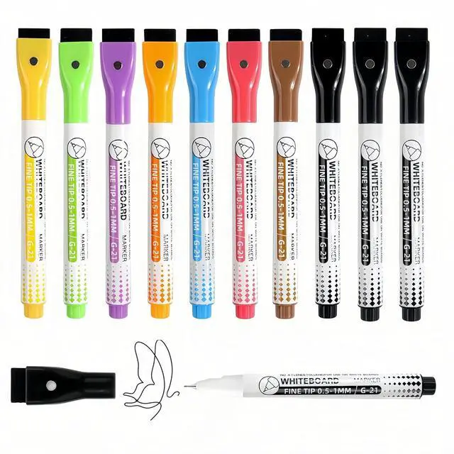 Main image of 0.5mm Ultra Fine Point Dry Erase Markers,Dry Erase Markers Fine Tip,10 Colors Whiteboard Markers with Magnetic Eraser,Small Font Writing for Calendar Notebook Note Padg (Multicolor)