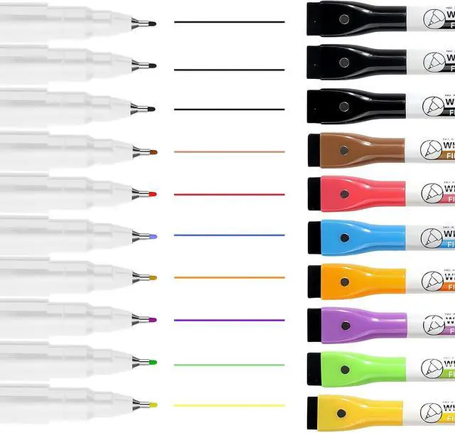 Alt view image 3 of 7 - 0.5mm Ultra Fine Point Dry Erase Markers,Dry Erase Markers Fine Tip,10 Colors Whiteboard Markers with Magnetic Eraser,Small Font Writing for Calendar Notebook Note Padg (Multicolor)