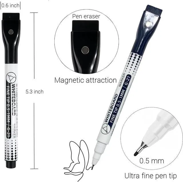 Alt view image 4 of 7 - 0.5mm Ultra Fine Point Dry Erase Markers,Dry Erase Markers Fine Tip,10 Colors Whiteboard Markers with Magnetic Eraser,Small Font Writing for Calendar Notebook Note Padg (Multicolor)