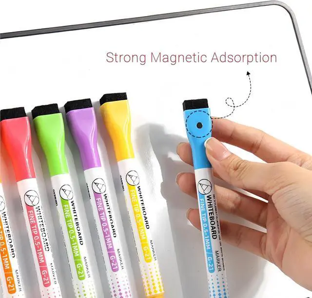 Alt view image 5 of 7 - 0.5mm Ultra Fine Point Dry Erase Markers,Dry Erase Markers Fine Tip,10 Colors Whiteboard Markers with Magnetic Eraser,Small Font Writing for Calendar Notebook Note Padg (Multicolor)