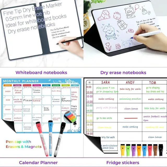 Alt view image 7 of 7 - 0.5mm Ultra Fine Point Dry Erase Markers,Dry Erase Markers Fine Tip,10 Colors Whiteboard Markers with Magnetic Eraser,Small Font Writing for Calendar Notebook Note Padg (Multicolor)