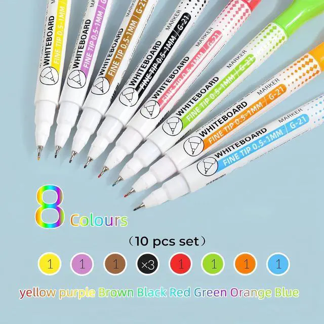 Alt view image 6 of 7 - 0.5mm Ultra Fine Point Dry Erase Markers,Dry Erase Markers Fine Tip,10 Colors Whiteboard Markers with Magnetic Eraser,Small Font Writing for Calendar Notebook Note Padg (Multicolor)