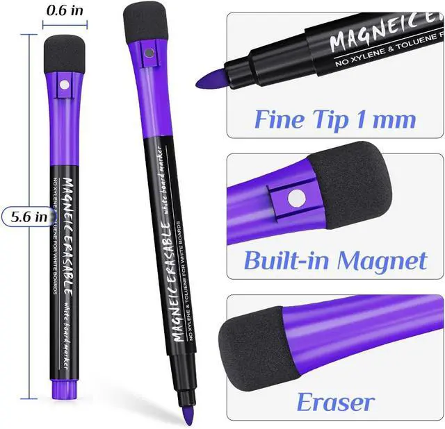 Alt view image 3 of 7 - Magnetic Dry Erase Markers Fine Point Tip, 12 Count Colorful White Board Markers Dry Erase Marker with Eraser Cap, Low Odor Thin Marking for Teachers, Calendar Boards, Office, School Supplies