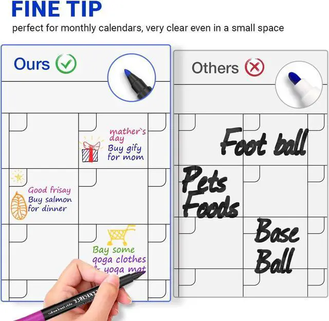 Alt view image 6 of 7 - Magnetic Dry Erase Markers Fine Point Tip, 12 Count Colorful White Board Markers Dry Erase Marker with Eraser Cap, Low Odor Thin Marking for Teachers, Calendar Boards, Office, School Supplies