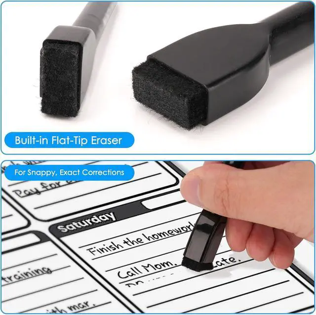 Alt view image 3 of 7 - maxtek Magnetic Black Dry Erase Markers, 6 Count Fine Tip Whiteboard Markers with Eraser, Thin Markers Low Odor for Classroom, Office, Home