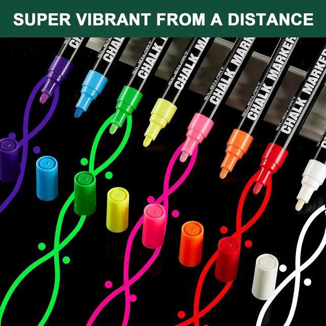 Alt view image 7 of 7 - SILENART White Liquid Chalk Markers for Blackboard Chalkboard Window Marker Pen for Car Glass - 8 Pack