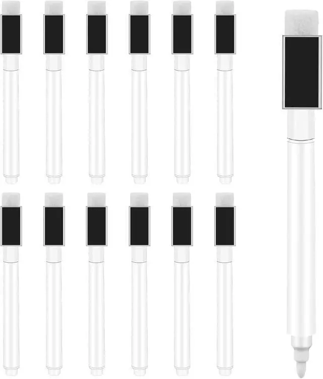 Main image of Mozeat Lens 12 Pcs Dry Erase Marker Magnetic White Fine Tip Magnetic Markers Whiteboard Markers with Eraser Marker for White Board Mini Dry erase Markers Dry Erase Pens for Office Home Black