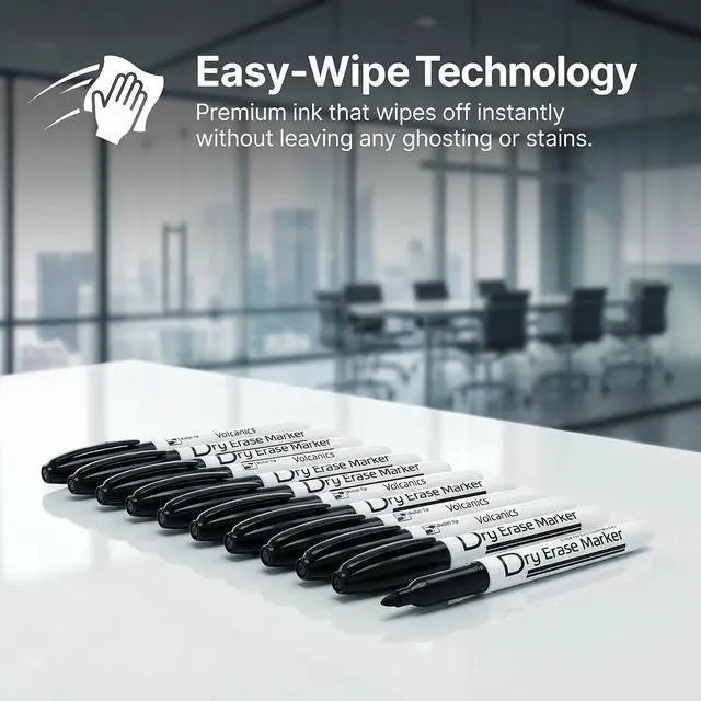 Alt view image 2 of 7 - Volcanics Black Dry Erase Markers, Fine Tip Whiteboard Pens, 12 Pack