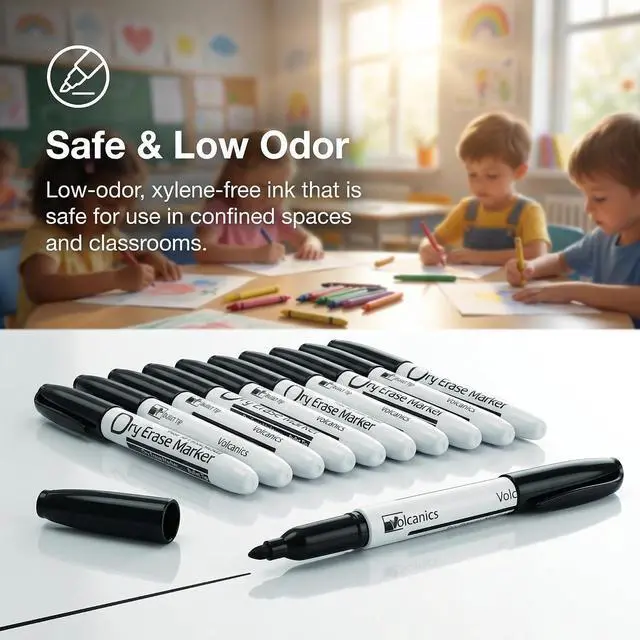 Alt view image 4 of 7 - Volcanics Black Dry Erase Markers, Fine Tip Whiteboard Pens, 12 Pack