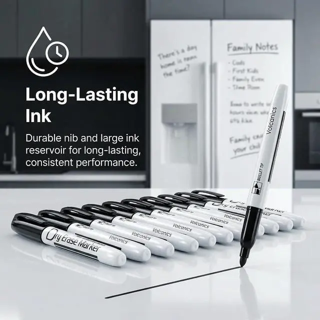 Alt view image 5 of 7 - Volcanics Black Dry Erase Markers, Fine Tip Whiteboard Pens, 12 Pack