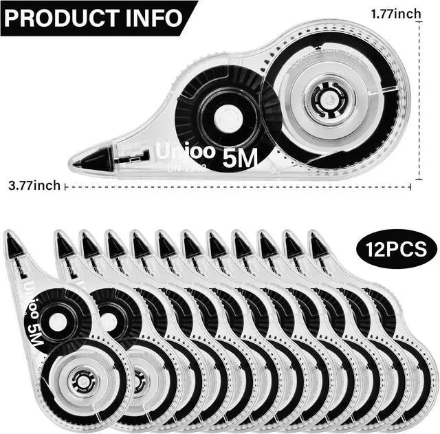 Alt view image 2 of 7 - Unjoo White Correction Tape, For school, Office,12pack, 5M/196"x0.2",Black