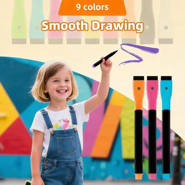 Alt view image 3 of 7 - 9 Color Neon Paint Markers for LED Note Board with Colors, Fluorescent Ink Design, Erasable Markers for LED Writing Boards, Best Gift for Kids