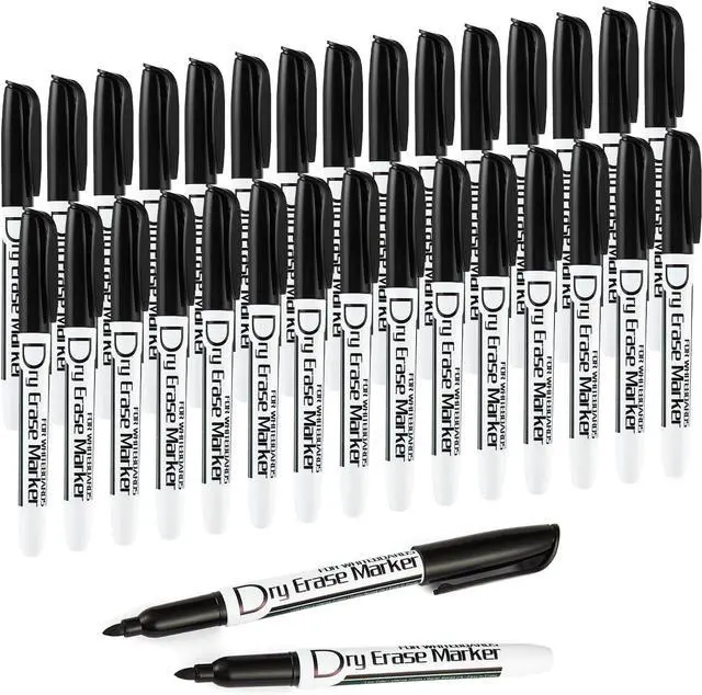 Main image of Volcanics Black Dry Erase Markers, Fine Tip, Low Odor, 30 Pack