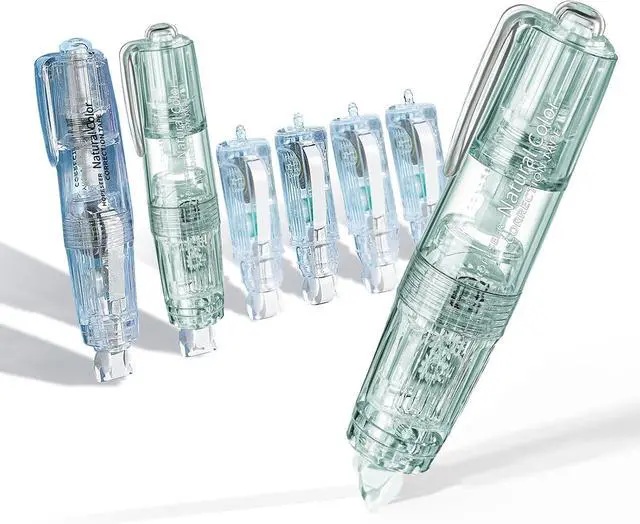 Main image of White Retractable Correction Tapes, 2 Cute Pre-Loaded Correctors with 4 Refills, Pull-Out Pen-Shaped Applicator, Anti-Break Tape for Office Supplies (Transparent, Green)