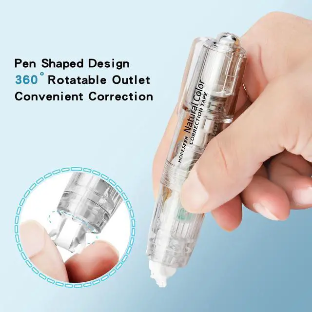 Alt view image 3 of 6 - White Retractable Correction Tapes, 2 Cute Pre-Loaded Correctors with 4 Refills, Pull-Out Pen-Shaped Applicator, Anti-Break Tape for Office Supplies (Transparent, Green)