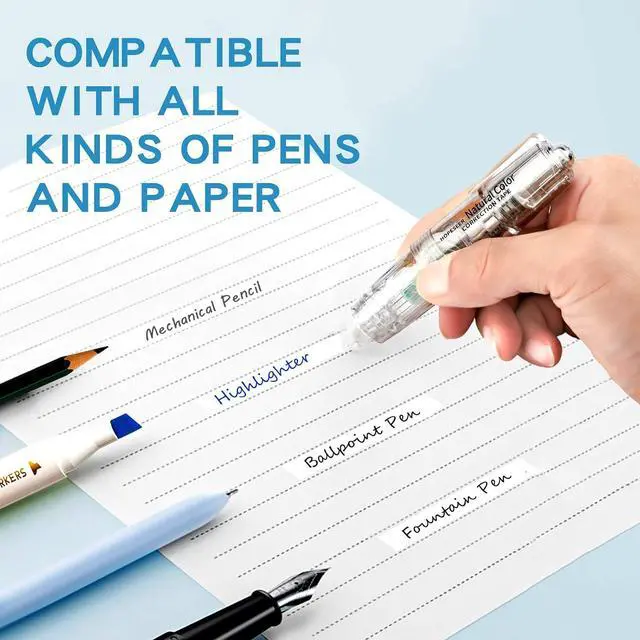 Alt view image 5 of 6 - White Retractable Correction Tapes, 2 Cute Pre-Loaded Correctors with 4 Refills, Pull-Out Pen-Shaped Applicator, Anti-Break Tape for Office Supplies (Transparent, Green)