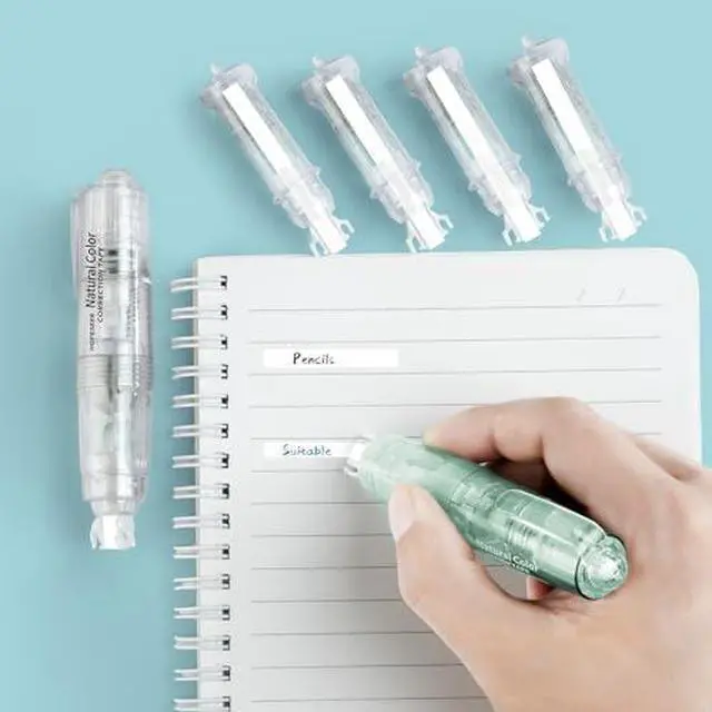 Alt view image 6 of 6 - White Retractable Correction Tapes, 2 Cute Pre-Loaded Correctors with 4 Refills, Pull-Out Pen-Shaped Applicator, Anti-Break Tape for Office Supplies (Transparent, Green)