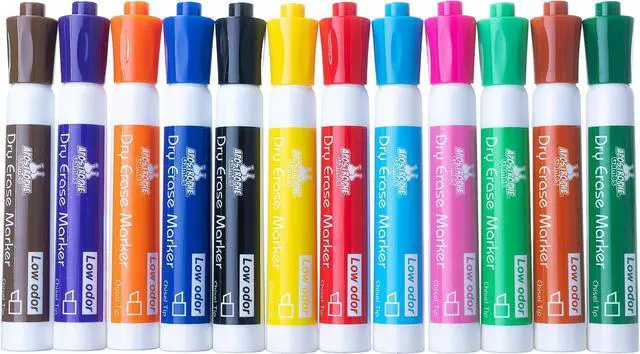 Main image of Chisel Tip Dry Erase Markers - Multicolor Pens, 12 Colors - School Supplies