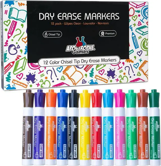 Alt view image 3 of 4 - Chisel Tip Dry Erase Markers - Multicolor Pens, 12 Colors - School Supplies