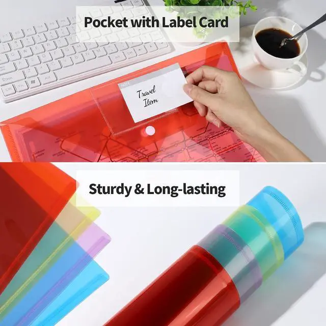 Alt view image 4 of 7 - LEOBRO File Folders for Documents, 4 Pcs Plastic Folders with Pocket, Plastic Envelopes with Snap Closure, Reusable File Bags, for School & Office, A4 Size