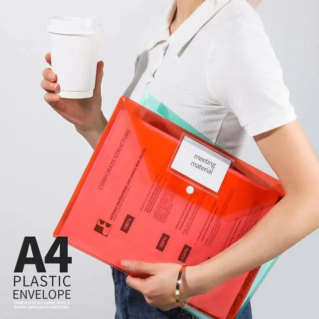 Alt view image 6 of 7 - LEOBRO File Folders for Documents, 4 Pcs Plastic Folders with Pocket, Plastic Envelopes with Snap Closure, Reusable File Bags, for School & Office, A4 Size