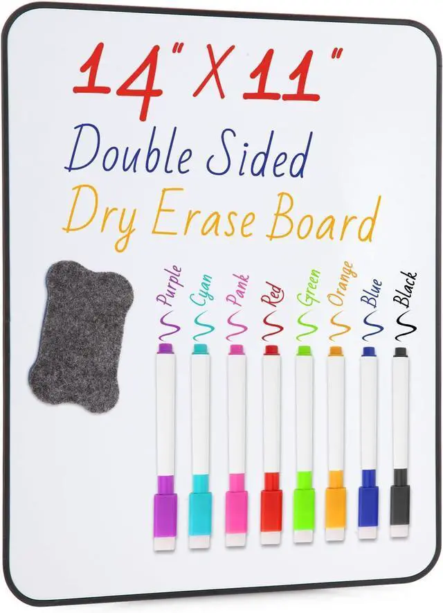 Main image of Small White Dry Erase Board Double SidedSmall Dry Erase Board 14x11 Inch,Mini White Board with 8 Markers for Students Office Kitchen