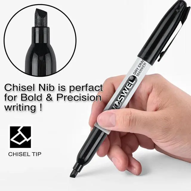Alt view image 2 of 7 - WOSWEL Dry Erase Markers,24 Pack Black Chisel Tip Whiteboard Markers, Chisel Point Low Odor Dry Erase Marker for School Office and Home