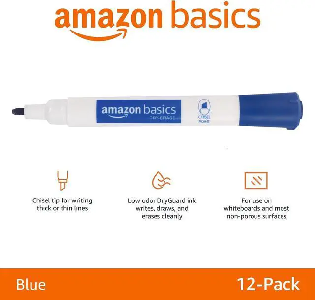 Alt view image 2 of 6 - Amazon Basics Dry Erase Whiteboard Markers, Chisel Tip, Low-Odor, Blue, 12-Pack, For Drawing, Sketching and Writing