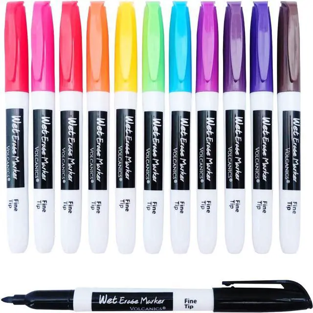 Main image of Volcanics Wet Erase Markers, Fine Tip 1mm, 12 Colors, 12 Pack