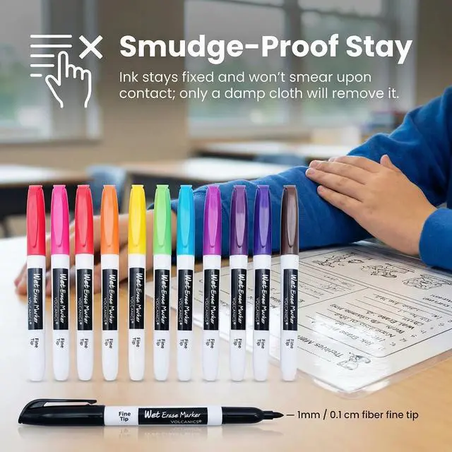 Alt view image 3 of 7 - Volcanics Wet Erase Markers, Fine Tip 1mm, 12 Colors, 12 Pack