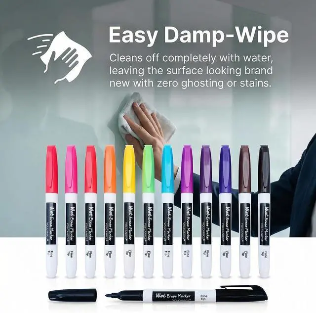 Alt view image 4 of 7 - Volcanics Wet Erase Markers, Fine Tip 1mm, 12 Colors, 12 Pack