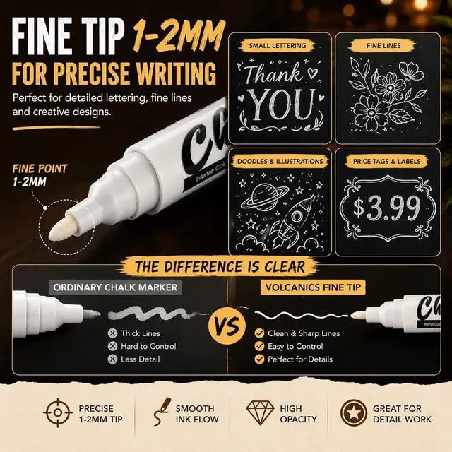 Alt view image 3 of 7 - Volcanics White Liquid Chalk Markers, Blackboard & Glass, 12 Pack
