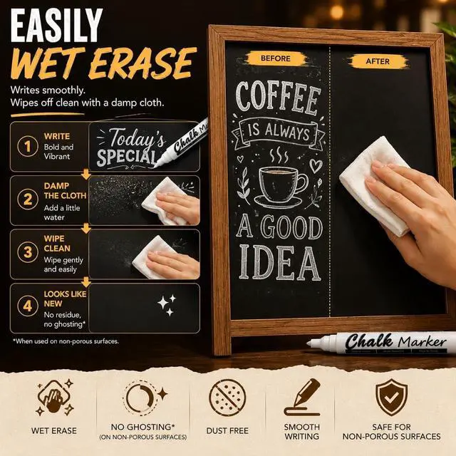 Alt view image 4 of 7 - Volcanics White Liquid Chalk Markers, Blackboard & Glass, 12 Pack