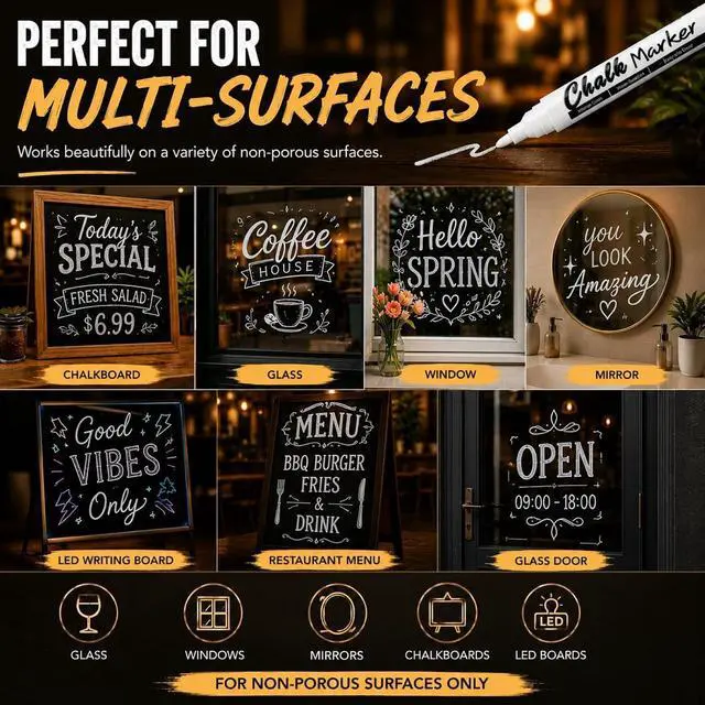 Alt view image 5 of 7 - Volcanics White Liquid Chalk Markers, Blackboard & Glass, 12 Pack