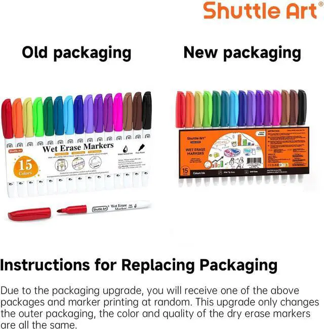 Alt view image 2 of 7 - Shuttle Art Wet Erase Markers, 15 Colors 1mm Fine Tip Smudge-Free Markers, Use on Laminated Calendars,Overhead Projectors,Schedules,Whiteboards,Transparencies,Glass,Wipe with Water