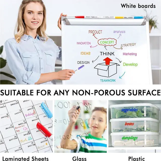 Alt view image 5 of 7 - Shuttle Art Wet Erase Markers, 15 Colors 1mm Fine Tip Smudge-Free Markers, Use on Laminated Calendars,Overhead Projectors,Schedules,Whiteboards,Transparencies,Glass,Wipe with Water