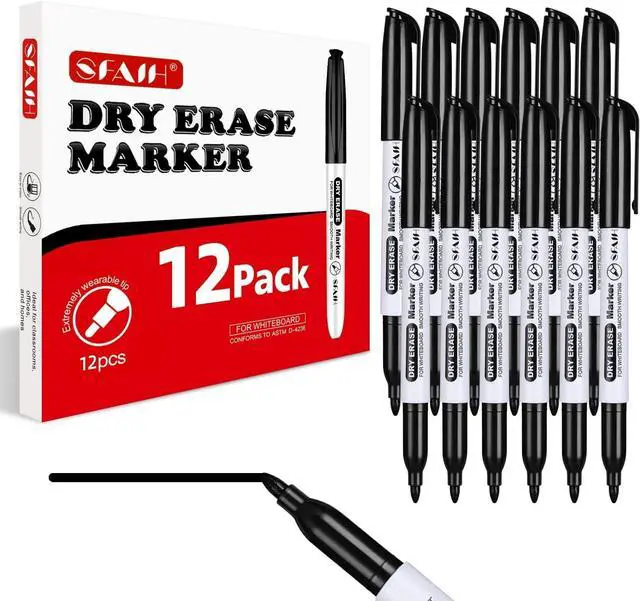Main image of SFAIH Black Dry Erase Markers Fine Tip, 12 Pack, 1-2mm Line, Low Odor