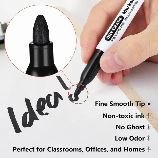 Alt view image 3 of 6 - SFAIH Black Dry Erase Markers Fine Tip, 12 Pack, 1-2mm Line, Low Odor
