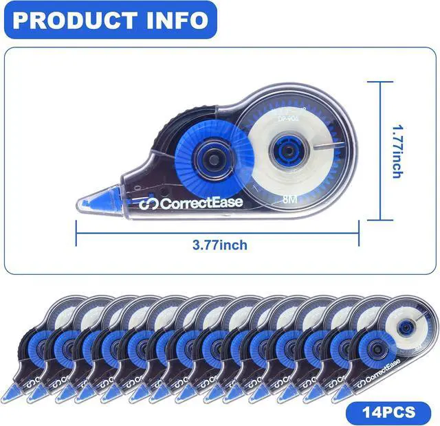 Alt view image 2 of 7 - Correction Tape, Easy To Use, Stable grip, High covering power for Instant Corrections. Correct Wrong Writing At Any Time, For school, Office (14-pack, 8M, 8.5X4 cm Blue)