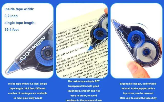 Alt view image 4 of 7 - Correction Tape, Easy To Use, Stable grip, High covering power for Instant Corrections. Correct Wrong Writing At Any Time, For school, Office (14-pack, 8M, 8.5X4 cm Blue)