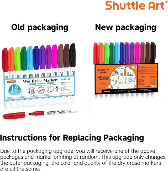 Alt view image 2 of 7 - Shuttle Art Wet Erase Markers, 12 Colors 1mm Fine Tip Overhead Projectors Transparency Smudge-Free Markers, Works for Laminated Calendars Whiteboard Schedule Glass, Wipe with Water