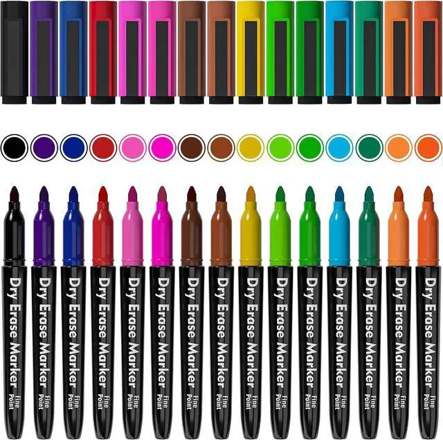 Alt view image 3 of 7 - Lelix 15 Colors Dry Erase Markers, Magnetic Whiteboard Markers Fine Point with Eraser for Back to School, Office, Home Perfect for Writing on White Board, Dry Erase Board, Mirror, Glass
