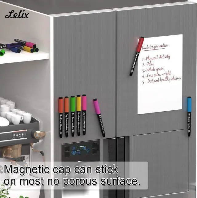 Alt view image 7 of 7 - Lelix 15 Colors Dry Erase Markers, Magnetic Whiteboard Markers Fine Point with Eraser for Back to School, Office, Home Perfect for Writing on White Board, Dry Erase Board, Mirror, Glass