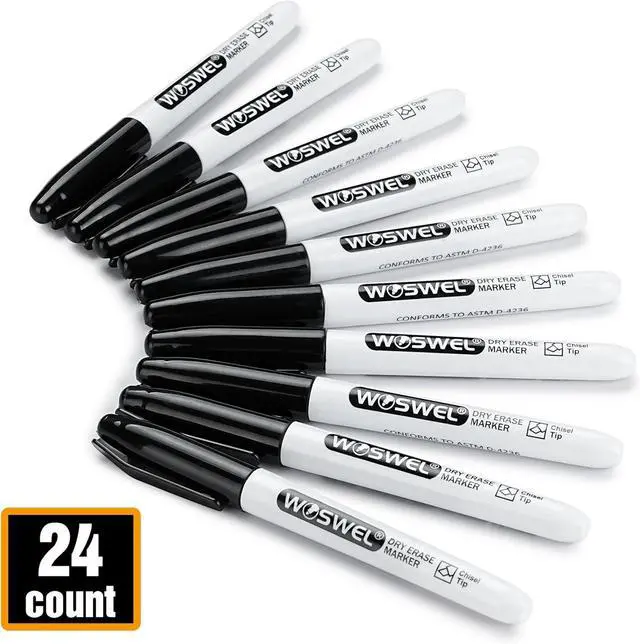 Alt view image 6 of 7 - WOSWEL Dry Erase Markers,24 Pack Black Chisel Tip Whiteboard Markers, Chisel Point Low Odor Dry Erase Marker for School Office and Home
