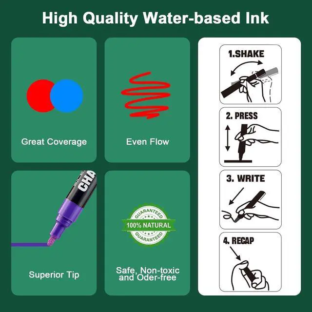 Alt view image 2 of 7 - SILENART White Liquid Chalk Markers for Blackboard Chalkboard Window Marker Pen for Car Glass - 8 Pack