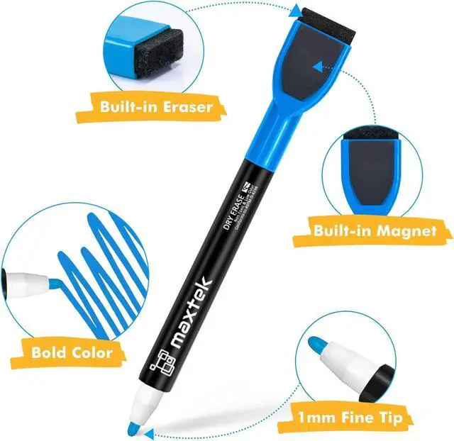 Alt view image 2 of 7 - maxtek Dry Erase Markers - 6 Count Colorful Magnetic Dry Erase Markers Fine Tip with Eraser, Low Odor Whiteboard Markers for Calendar Boards