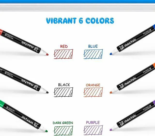Alt view image 5 of 7 - maxtek Dry Erase Markers - 6 Count Colorful Magnetic Dry Erase Markers Fine Tip with Eraser, Low Odor Whiteboard Markers for Calendar Boards