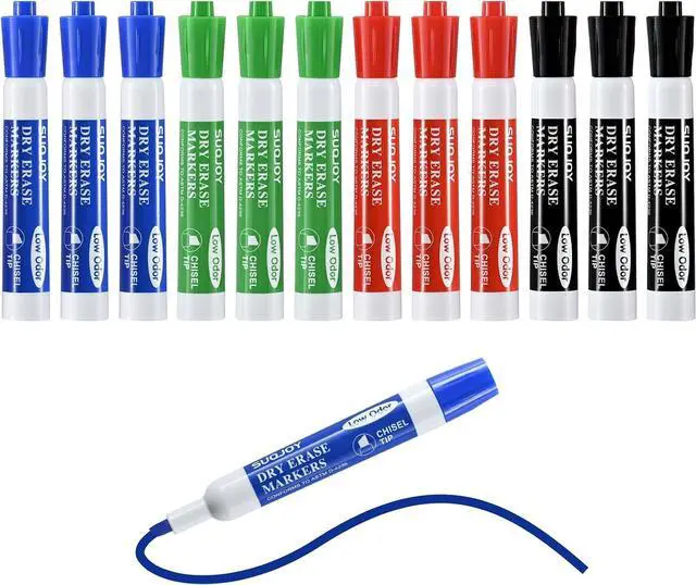 Main image of SUQJOY Dry Erase Markers, Chisel Tip Whiteboard Marker, Low Odor Thick Dry Markers, 12 Count 4 Assorted Color Markers for Kids/Teachers