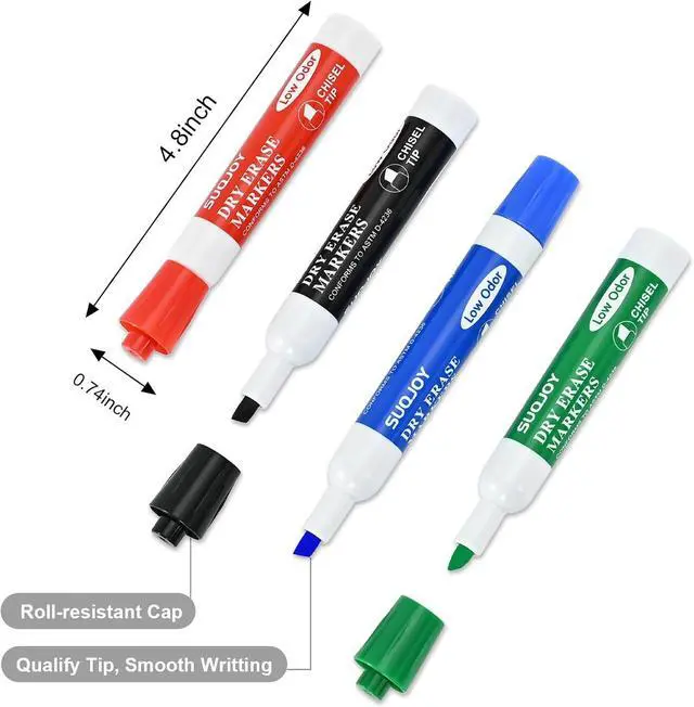Alt view image 4 of 6 - SUQJOY Dry Erase Markers, Chisel Tip Whiteboard Marker, Low Odor Thick Dry Markers, 12 Count 4 Assorted Color Markers for Kids/Teachers