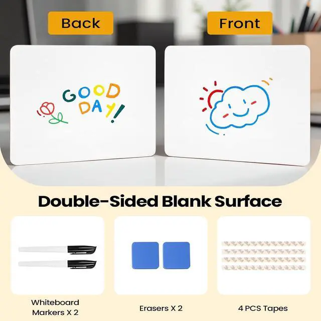 Alt view image 2 of 6 - 2 PCS Mini Whiteboards, 9" x 12" Small Double Sided Dry Erase Board, Portable White Boards for Students, Teachers, School Supplies Lapboards Including 2 Markers, 2 Erasers and 4 Sticky Tapes